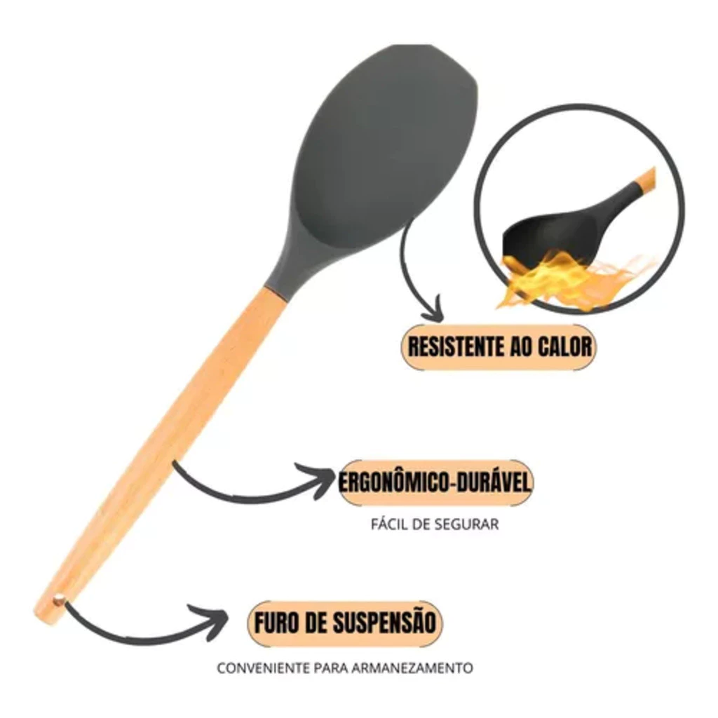 Kit Completo Jogo de Cozinha Luxo 19 Peças Com Tábua em Silicone Espátula Faca Tesoura Utensílios 5
