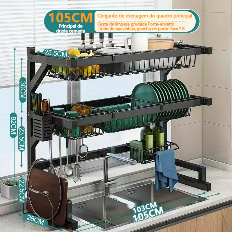 Escorredor De Louça Suspenso Boutique Kitchen Rack Aço Inoxidável Organizador Louça Qualidade Pra Cozinha 5
