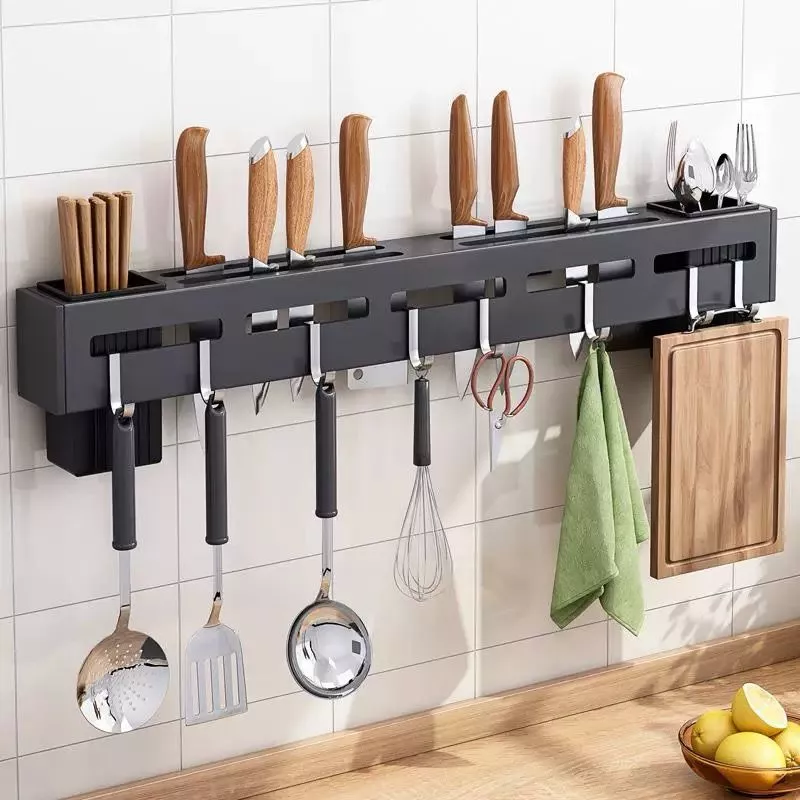 Suporte para Facas e Utensílios de Cozinha com Ganchos Porta Talheres Organizador Parede Escorredor 2