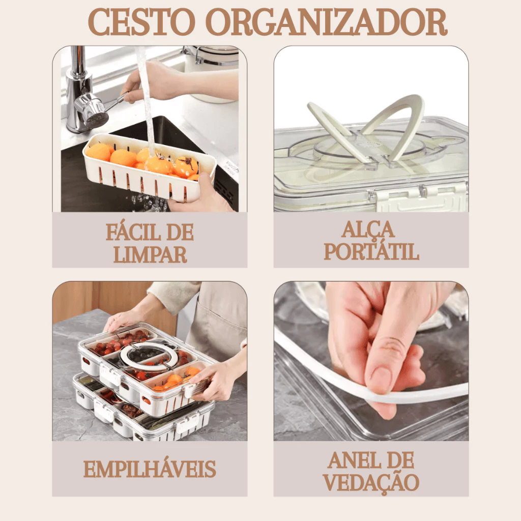 Pote Organizador Hermético Multiuso 4 Divisórias Com Escorredor 2