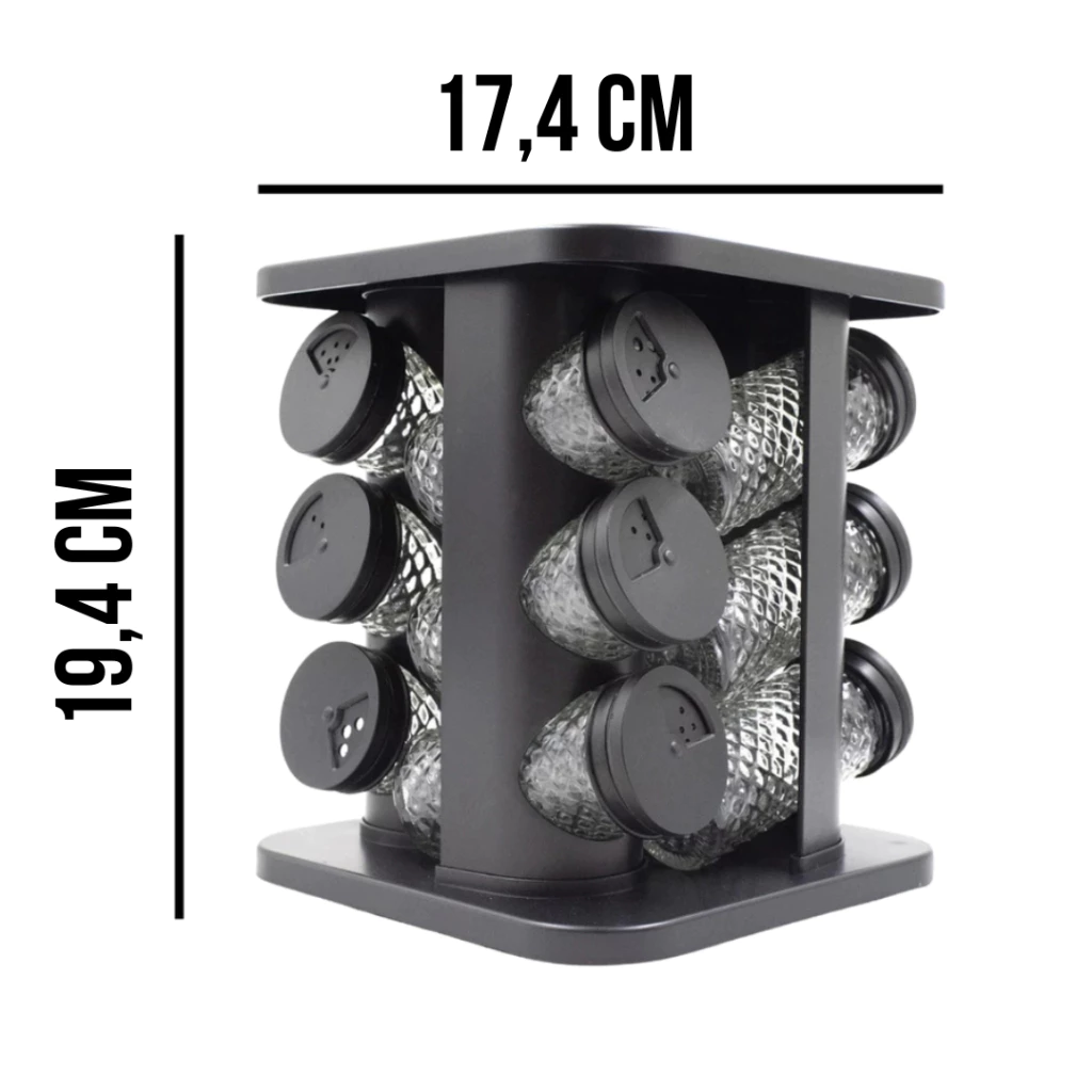 Porta Temperos Profissional Giratório 6/12 Potes Vidro com Tampa Dosadora de Condimentos 4