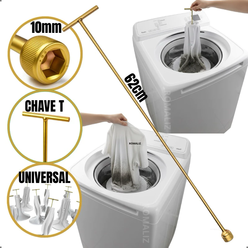 Chave T Longa 10mm + Pastilha para Abrir Agitador de Máquina de Lavar – Uso Universal 5