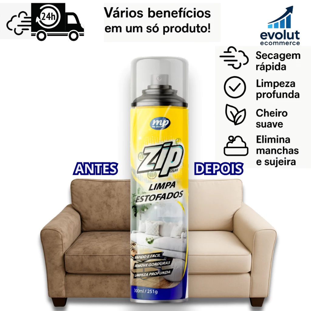 Espuma Spray Zip Clean 300ml Limpa a Seco Sofá, Estofado, Banco de Carro Limpeza Profunda 2