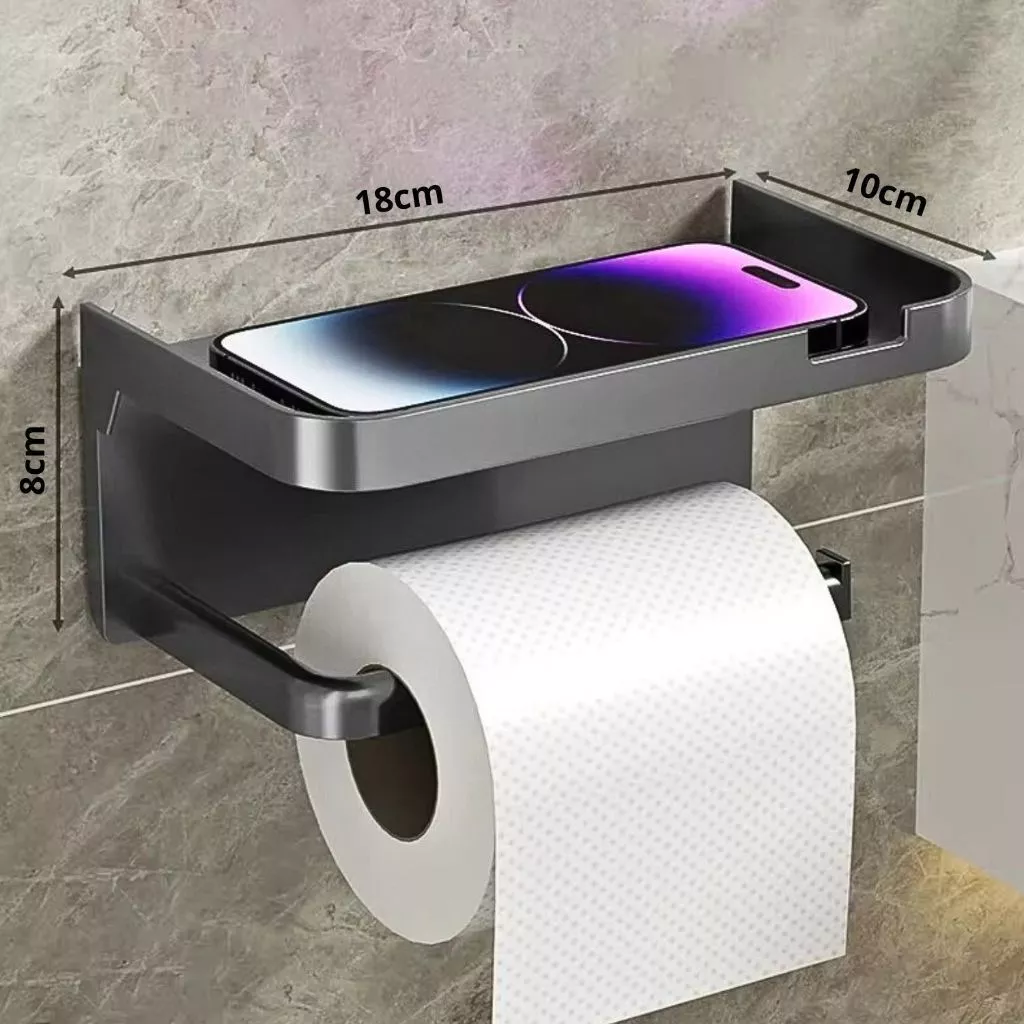 Porta Papel Higiênico Banheiro Adesivo Resistente c/ Suporte Celular 4