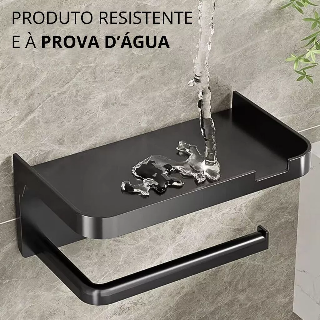 Porta Papel Higiênico Banheiro Adesivo Resistente c/ Suporte Celular 5