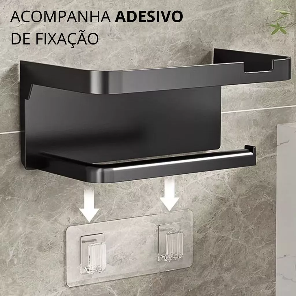 Porta Papel Higiênico Banheiro Adesivo Resistente c/ Suporte Celular 6