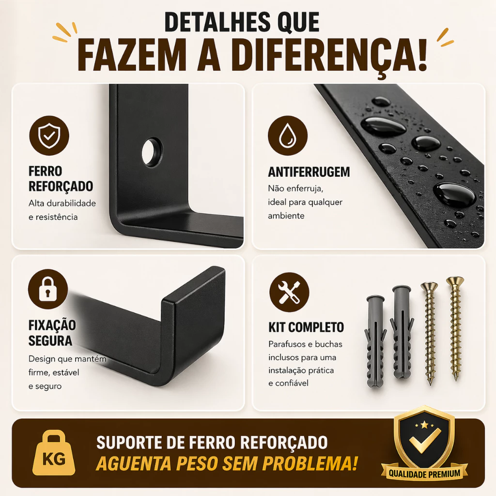 Prateleiras Decorativa Madeira Natural Estilo Industrial Suporte Mão Francesa Invertida Reforçada 2