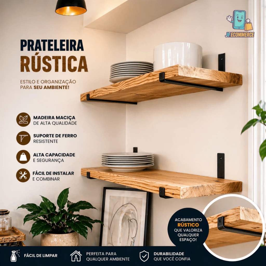 Prateleiras Decorativa Madeira Natural Estilo Industrial Suporte Mão Francesa Invertida Reforçada 1