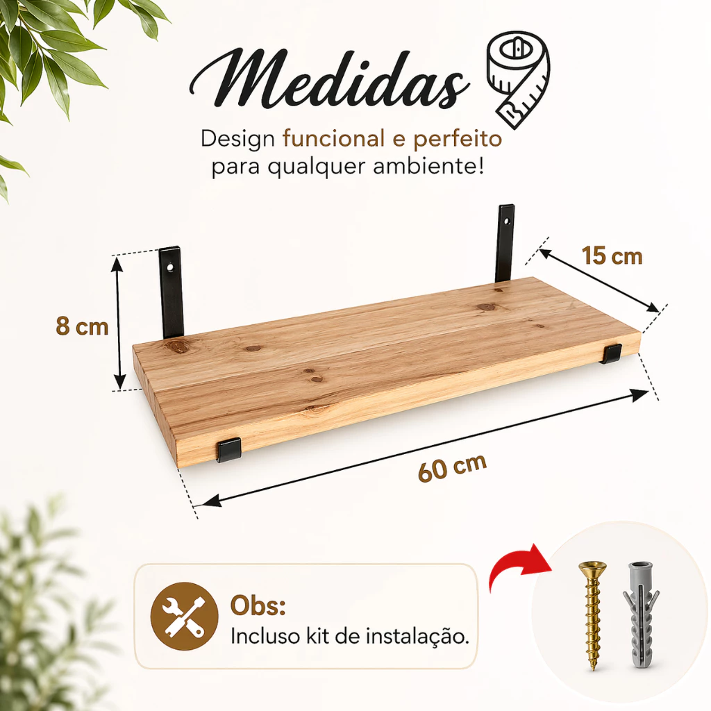 Prateleiras Decorativa Madeira Natural Estilo Industrial Suporte Mão Francesa Invertida Reforçada 5